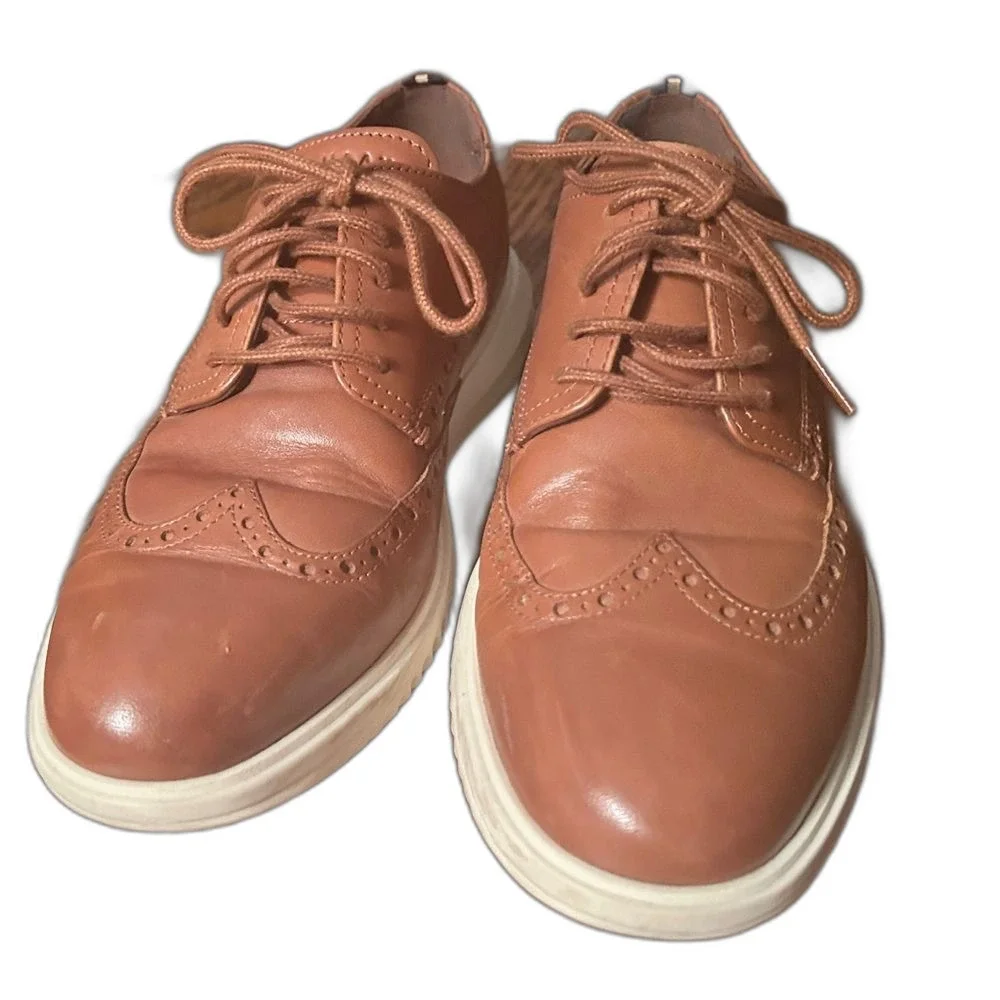 Cole Haan Men's Tan Leather Oxfords Size 7 Dress Shoes Work Office Casual Brown